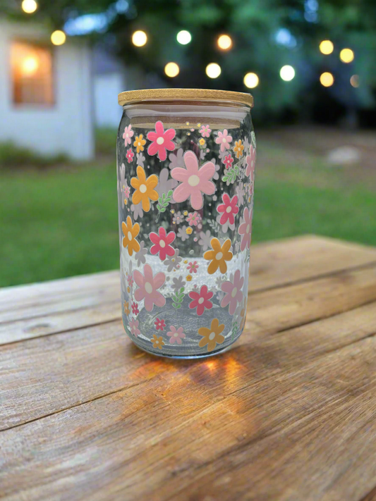 Summer Flowers Glass Can 16oz