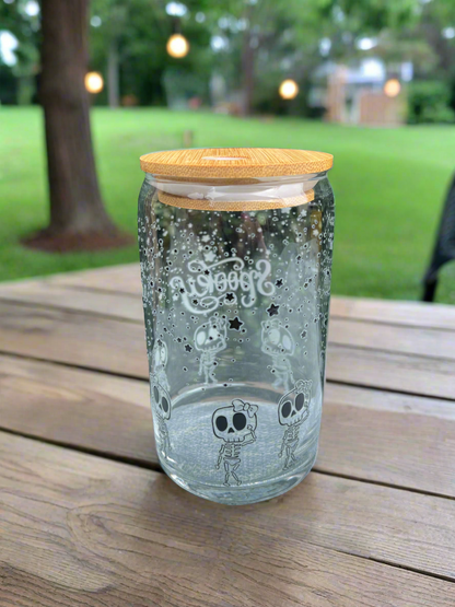 Spooky Skelly Glass Can