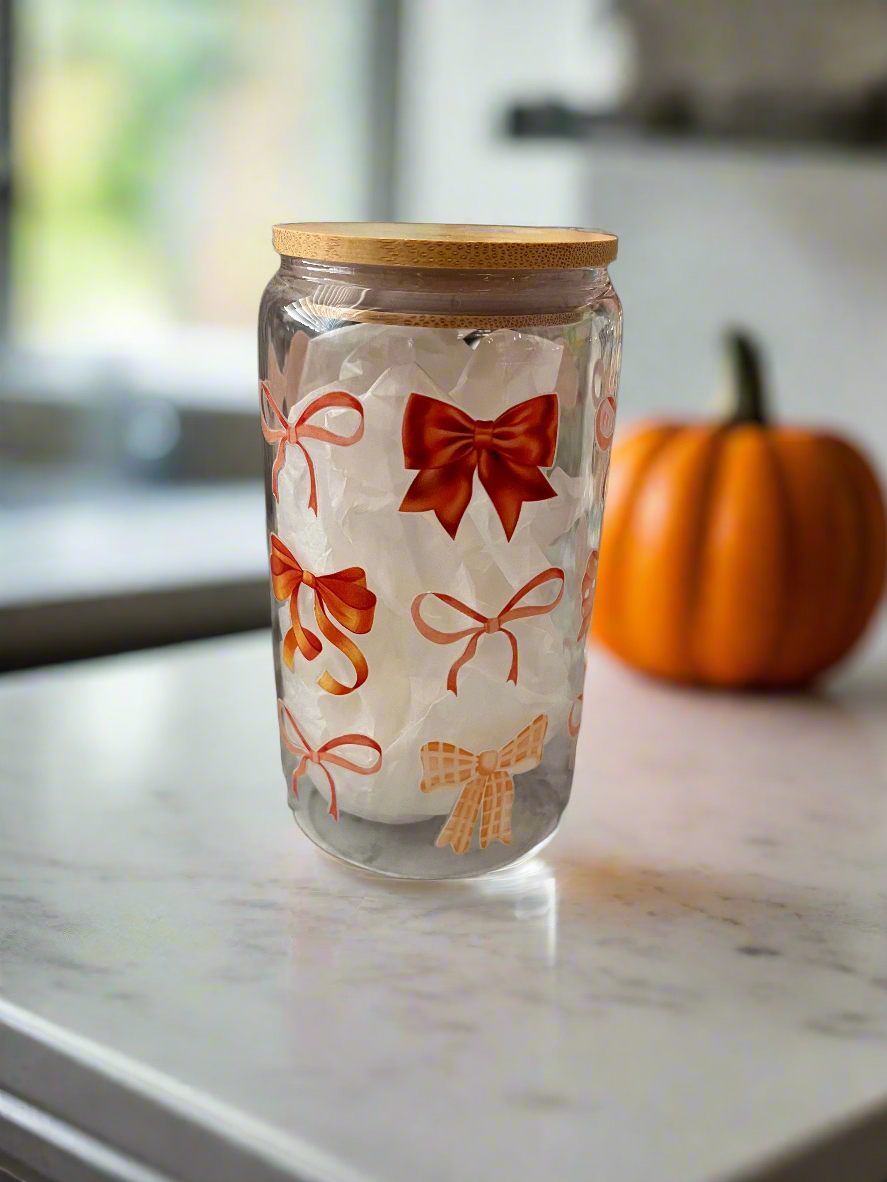 Fall Bows 16oz Glass Can