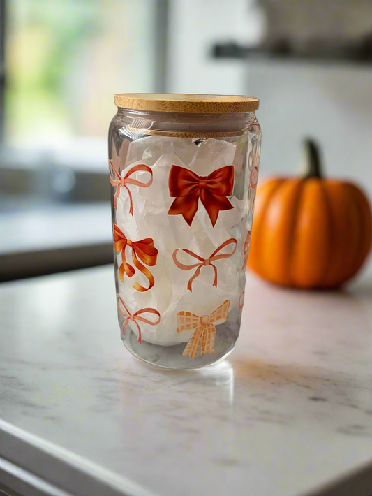 Fall Bows 16oz Glass Can