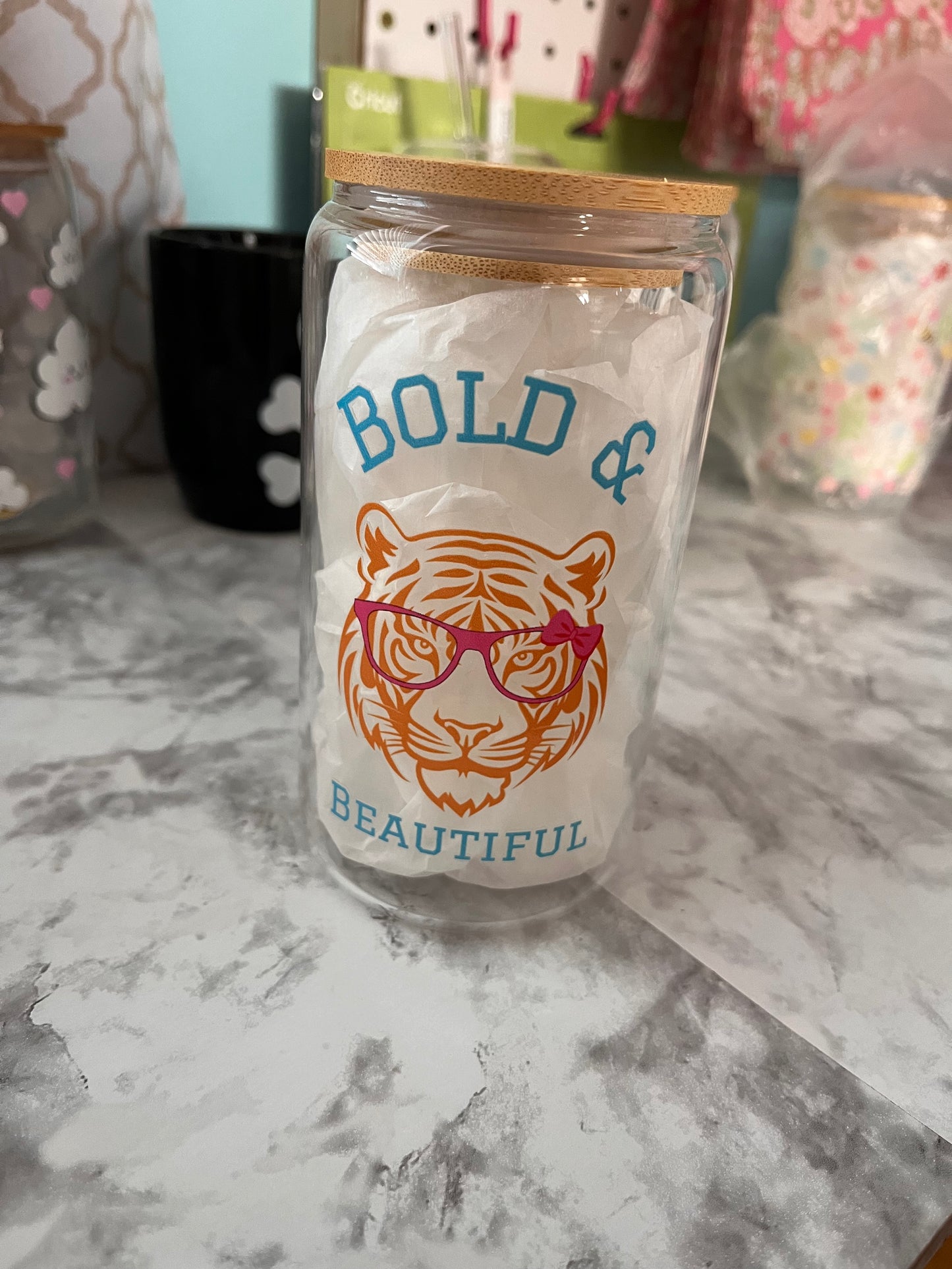 Bold & Beautiful Glass Can 16oz (Orange Tiger)